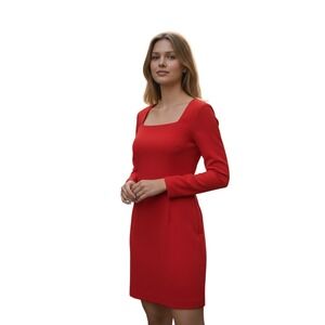 HUGO BUSCATI COLLECTION -NWOT -Red 100% Silk Sheath Dress Lg Sleeve‎ Size 10
